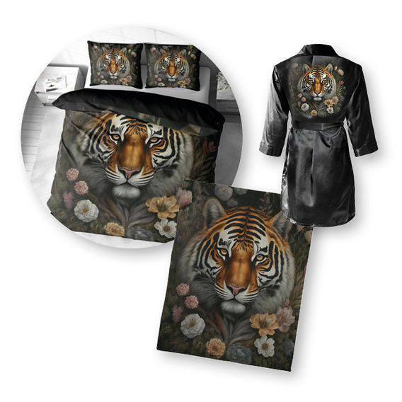 Tiger in Flowers Printed Quilt Cover Bundle - QB